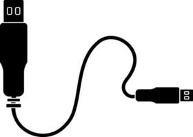 Usb cable in black color. Glyph icon or symbol. vector
