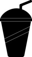 Black and white coffee cup with a straw. Glyph icon or symbol. vector