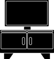 TV table icon in black for furniture concept. vector