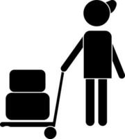 Character of faceless human holding trolley. vector