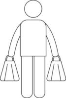 Character of black line art human holding bags. vector