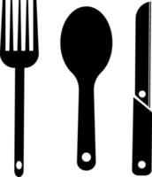 Black knife, fork and spoon on white background. vector