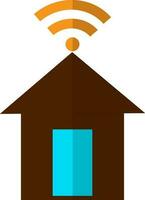 Orange wifi sign on brown hut. vector