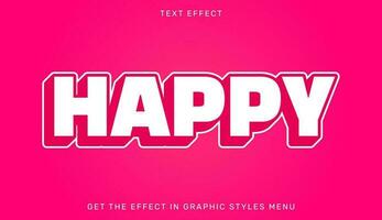 Happy editable text effect in 3d style with pink color. Text emblem for advertising, branding and business logo vector