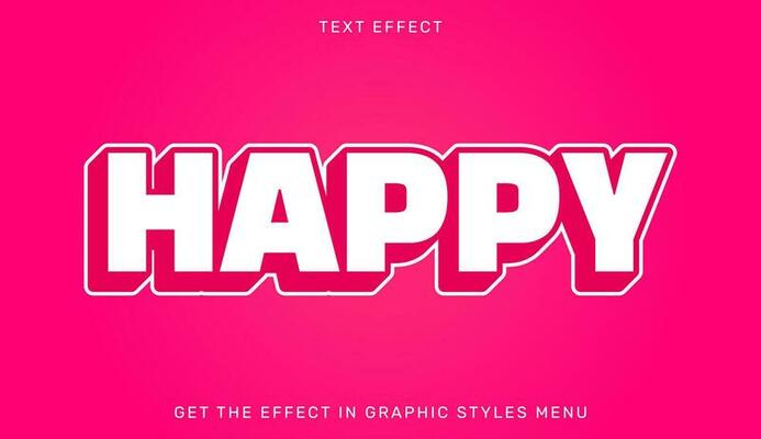 Happy editable text effect in 3d style with pink color. Text emblem for advertising, branding and business logo