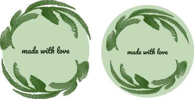 green natiral label, sticker handmade, for business, made with love, round label sticker vector