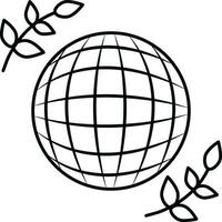 Stroke style of globe icon and leaf on white background. vector