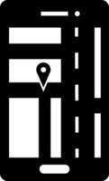 Black and white icon of online map with location sign in smartphone. vector