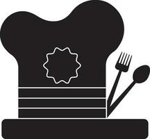 Black chef cap with spoon and fork. vector