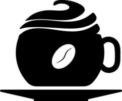 Black and White coffee cup with plate. Glyph icon or symbol. vector