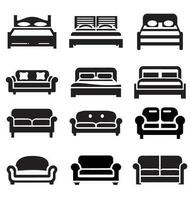 Furniture, icon set. Home interior, linear icons. Piece of furniture for the living room, bedroom, office, workplace, children's room and kitchen. vector