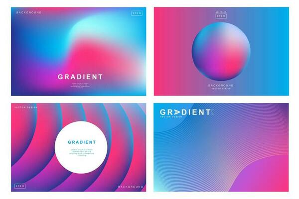Set of creative covers or posters concept in modern minimal style for corporate identity, branding, social media advertising, promo. Minimalist cover design template with dynamic fluid gradient.