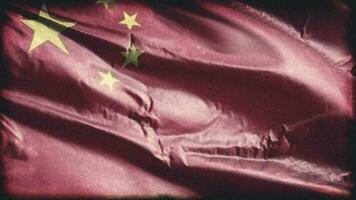 Retro aged China flag waving on the wind. Old vintage Chinese banner swaying on the breeze. Seamless loop. video