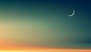 fondo de diseño de tarjeta de saludo islámico ramadan kareem con luna creciente sobre fondo de cielo de puesta de sol colorido, religiones vectoriales simbólicas de musulmanes para ramadan kareem, eid mubarak, eid al adha.eid al fitr vector