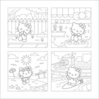 Cute Cat Cartoon Character Coloring Book Collection vector