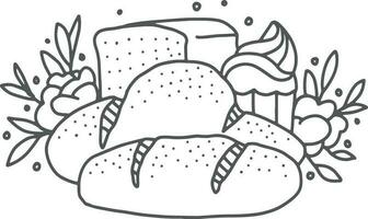 Bread line art vector illustration. Hand drawn doodle bakery icon.