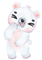 brincalhão polar urso, expressivo aguarela desenho animado personagem, variado poses png