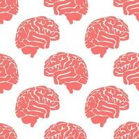 A pattern of pink brains on a white background. Vector seamless background of contour spots. The topic of medicine, surgery, treatment and health Brain Day The background of the brain is big and small