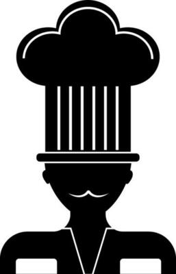 Character of chef wearing hat. Glyph icon or symbol.