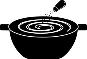 Black and white bowl with sprinkle bottle in flat style. Glyph icon or symbol. vector