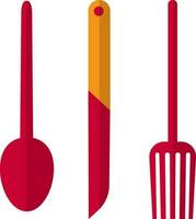 Red and orange knife, fork and spoon on white background. vector