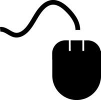 Black mouse with wire on white background. Glyph icon or symbol. vector