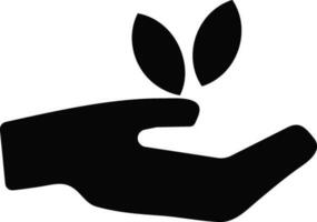 Black hand holding leaves plant in flat style. vector