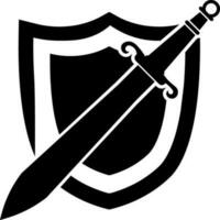 Shield and sword in Black and White color. vector