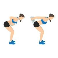 Woman doing Bent over double arm tricep kickbacks with water bottle exercise. vector