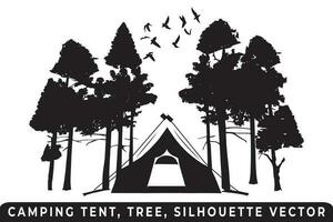 Camping tent silhouette vector, Tent and tree vector, Campsite silhouette, Outdoor adventure vector, Camping tent icon, Forest silhouette vector, Night camping scene, Night camping silhouette. vector