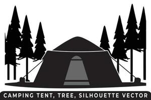 Camping tent silhouette vector, Tent and tree vector, Campsite silhouette, Outdoor adventure vector, Camping tent icon, Forest silhouette vector, Night camping scene, Night camping silhouette. vector