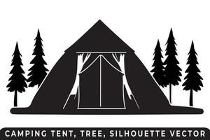 Camping tent silhouette vector, Tent and tree vector, Campsite silhouette, Outdoor adventure vector, Camping tent icon, Forest silhouette vector, Night camping scene, Night camping silhouette. vector