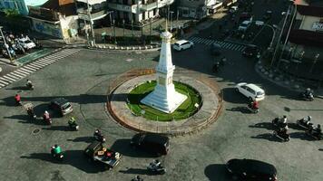 Yogyakarta, Indonesia - May 5th 2023 - Aerial Hyperlapse of Tugu Jogja or Yogyakarta Monument in the Morning video