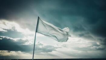 The waving flag symbolizes patriotism and freedom in dramatic motion photo