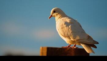 Gaviota pico se enfoca en pluma, libertad en claro cielo generativo ai foto