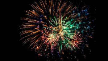 Fourth of July celebration exploding fireworks illuminate the night sky photo