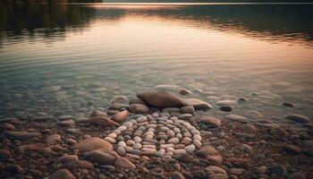 figures forming with rocks in the river scene generative AI photo