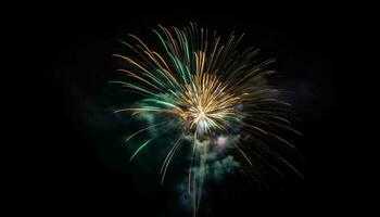 cuarto de julio celebracion enciende vibrante Fuegos artificiales monitor en movimiento generativo ai foto