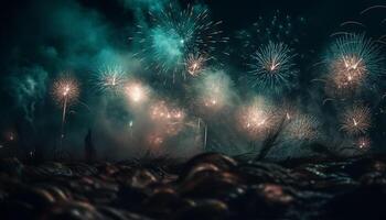 Vibrant colors ignite the night sky in Fourth of July celebration generative AI photo