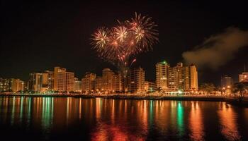 Vibrant colors ignite Vancouver waterfront in a glowing celebration generative AI photo