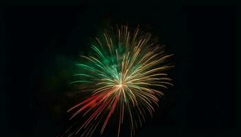 Vibrant colors ignite dark night, illuminating celebration with explosive fireworks generative AI photo