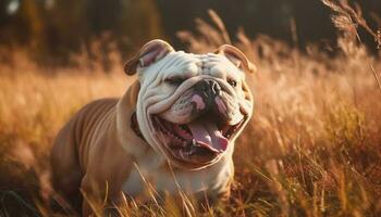 un juguetón francés buldog y un de pura raza Inglés buldog caminando juntos generativo ai foto