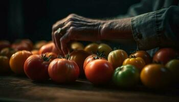 Ripe tomato, fresh pumpkin healthy meal for one person generative AI photo