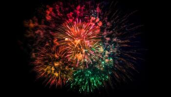 Night sky ablaze with multi colored fireworks exploding generative AI photo