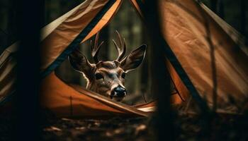 un linda ciervo mirando a cámara en el bosque generativo ai foto