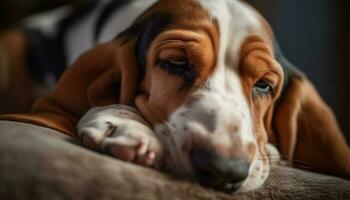 linda de pura raza perdiguero perrito durmiendo, hocico descansando en blandura al aire libre generativo ai foto