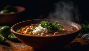 A hearty beef stew with fresh vegetables, served piping hot photo