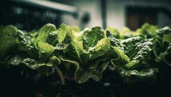 Fresh organic salad with leaf vegetables from the vegetable garden generative AI photo