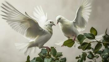 Spread wings of seagull and homing pigeon symbolize freedom generative AI photo