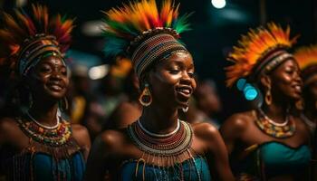 alegre celebracion de brasileño cultura con samba bailando y música generativo ai foto